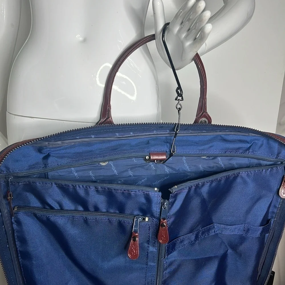 YSL Yves Saint Laurent 1970’s Blue Nylon Logo Folding Zip Around Garment Bag